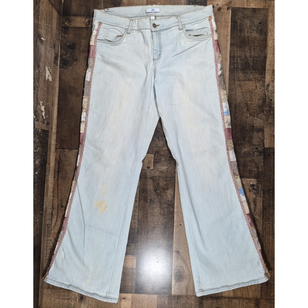 JLo Jennifer Lopez Jeans Women's 18 Blue Denim Flared Floral Lace Side Seams Y2K